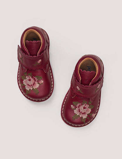 Rose Scallop Velcro Boot | Fuschia