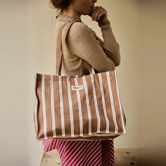 24H Bag Noisette Stripes: beige-weiss gestreifte Canvas-Tasche