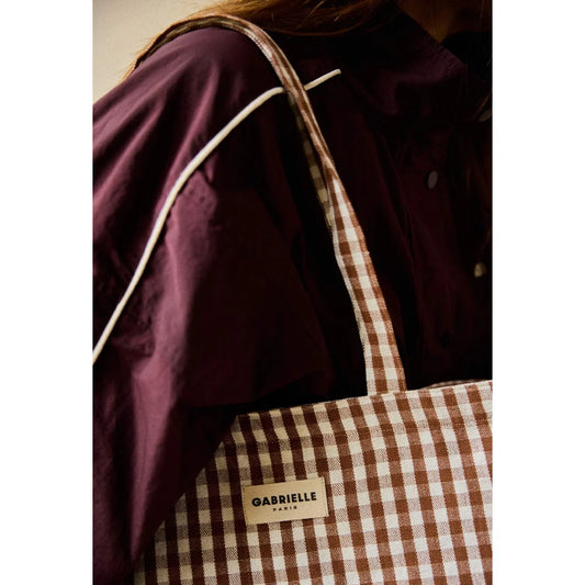 Brauner und weißer gingham kariert 24h bag vichy moka mit beige label gabrielle paris für ökologische baby- und kinderprodukte