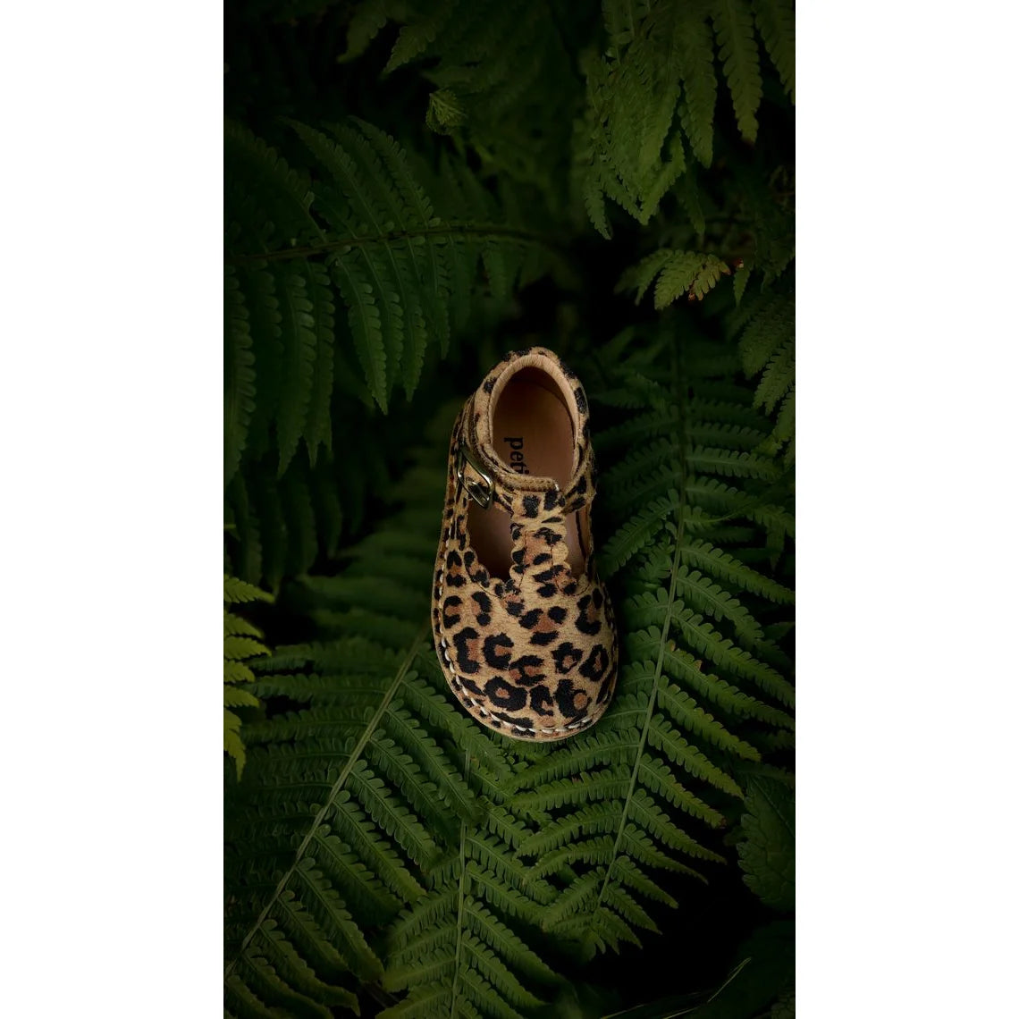 T-Bar Scallop Leopard Baby-Schuh beige-schwarz, Peg-Insole