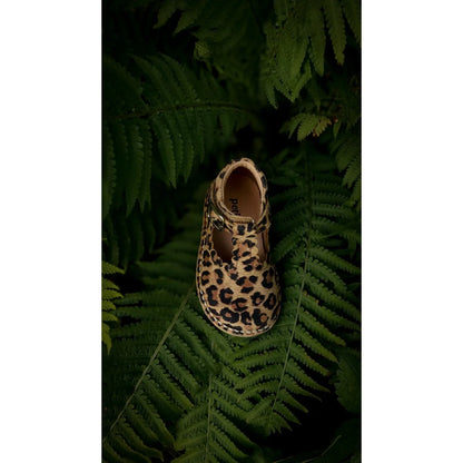 T-Bar Scallop Leopard Baby-Schuh beige-schwarz, Peg-Insole