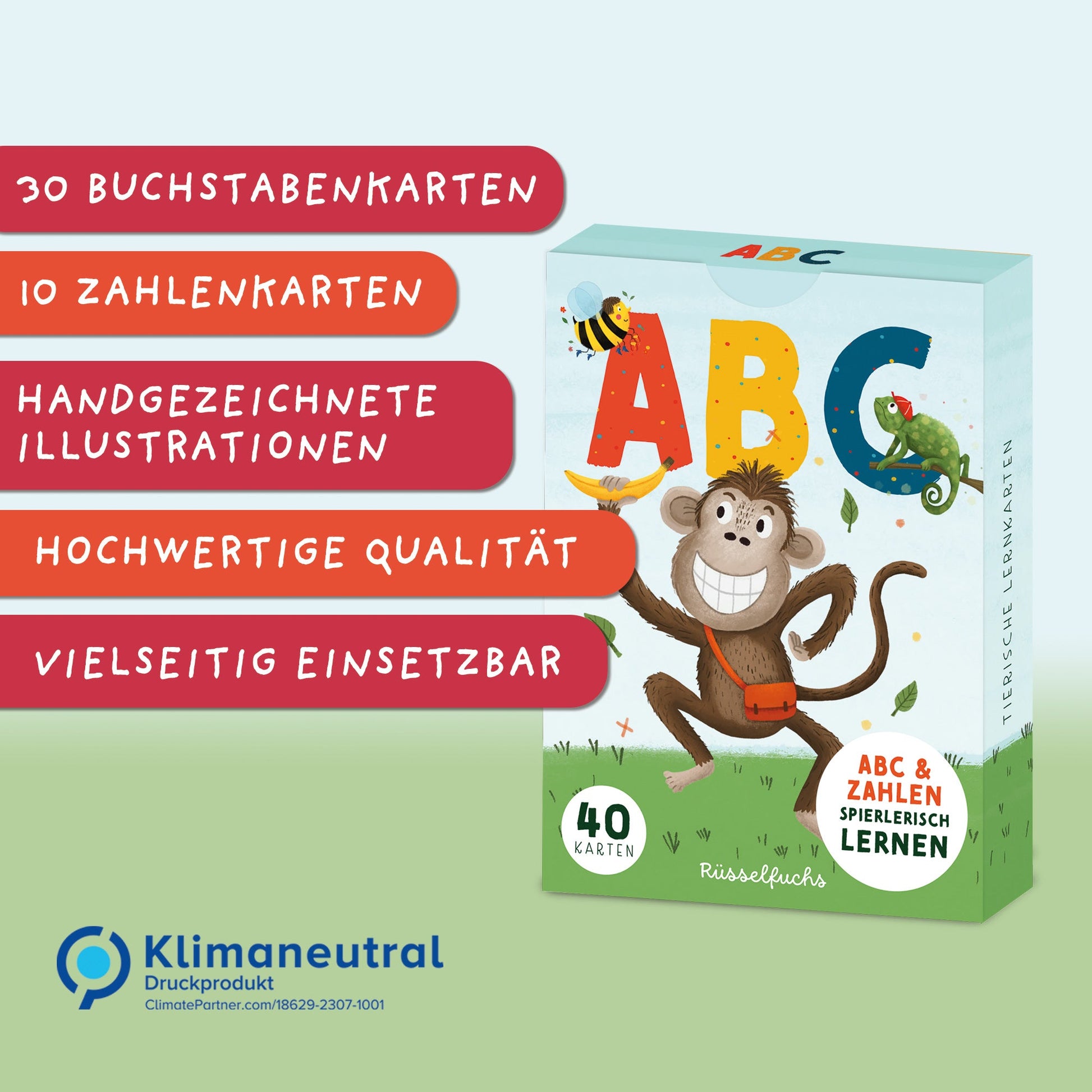 Rückseiten der Buchstabenkarten ergeben einen Regenbogen