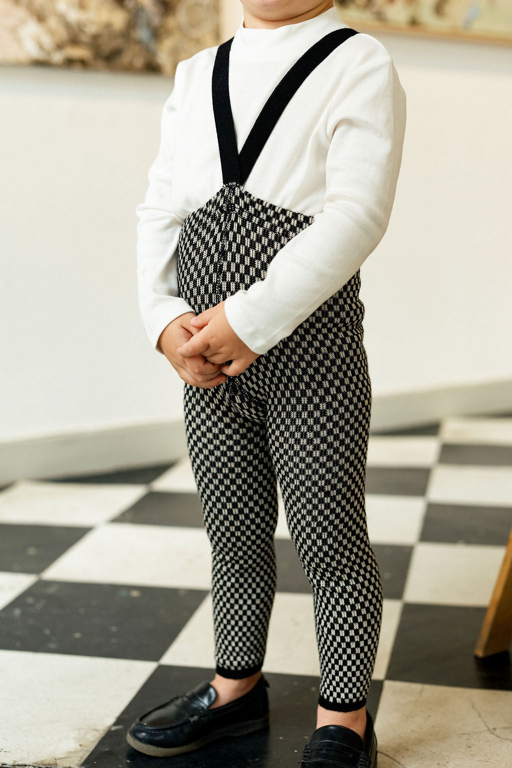 Strumpfhose mit Träger Footless | Black x White Checked