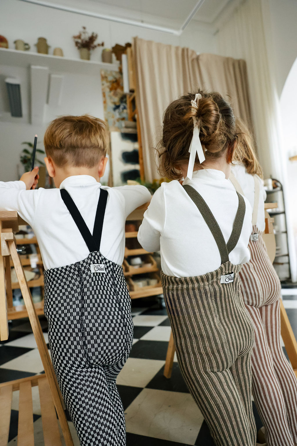 Strumpfhose mit Träger Footless | Black x White Checked