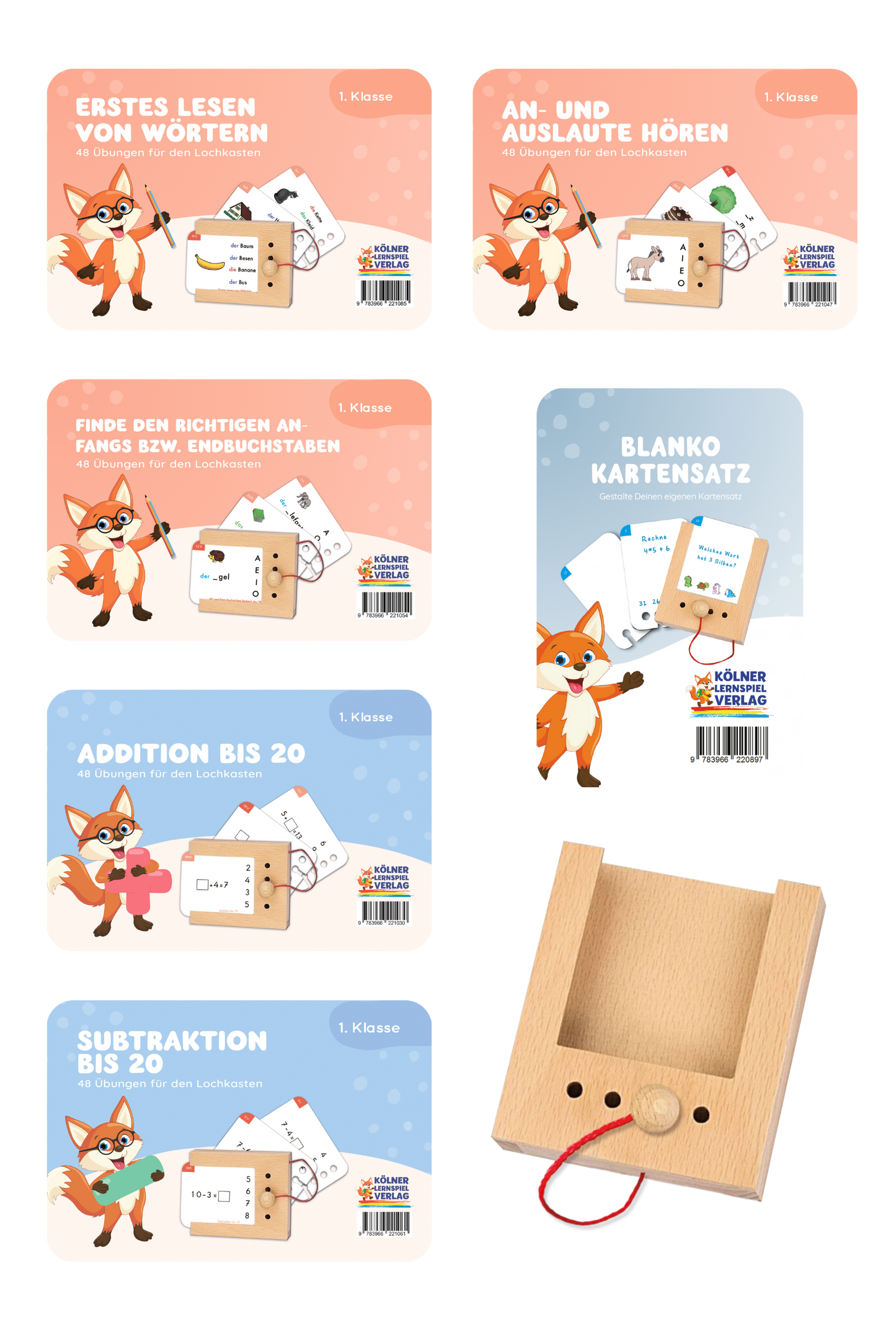 Lochkasten Set für die 1. Klasse mit 6 Kartensätzen vom Kölner Lernspielverlag