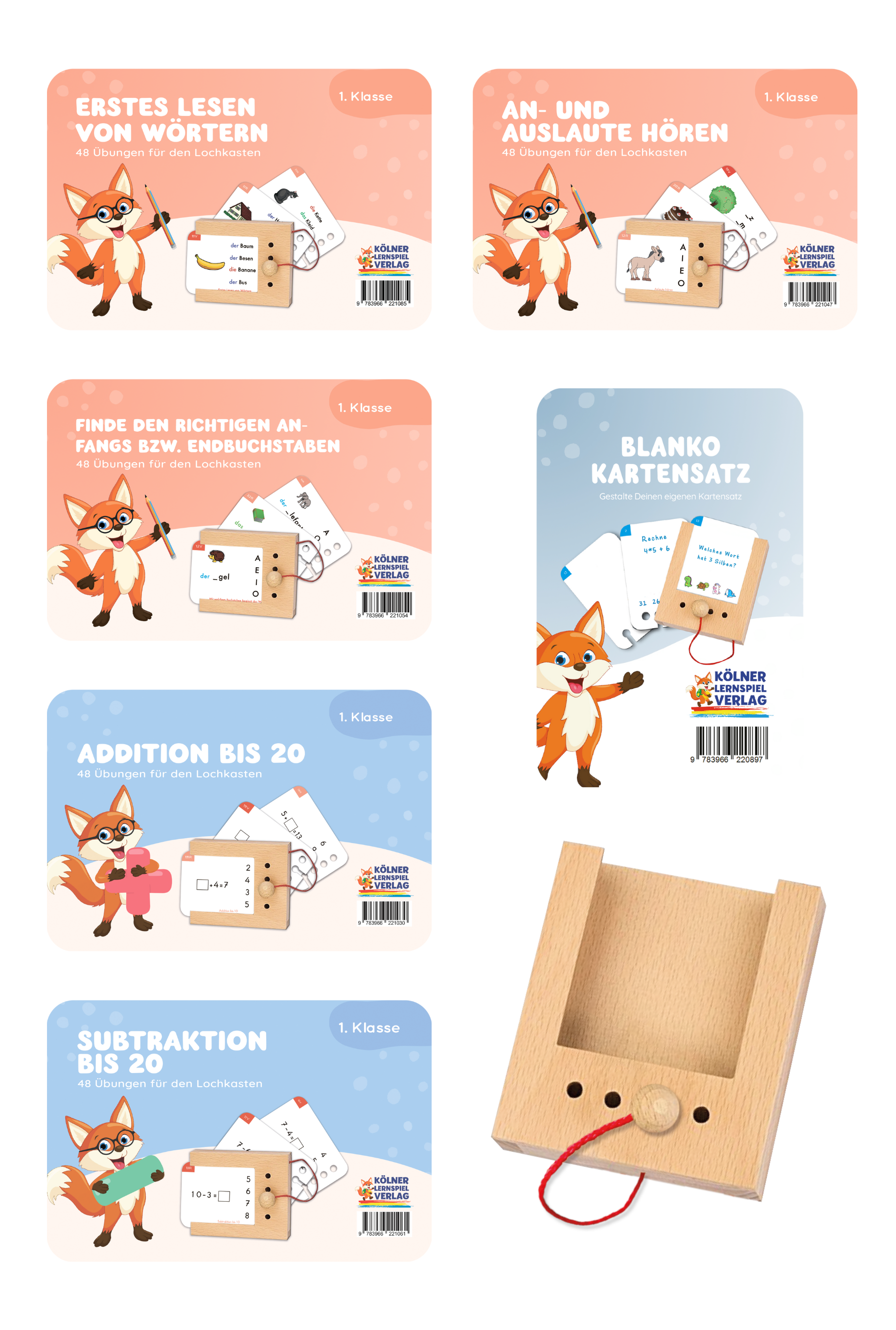 Lochkasten Set für die 1. Klasse mit 6 Kartensätzen vom Kölner Lernspielverlag