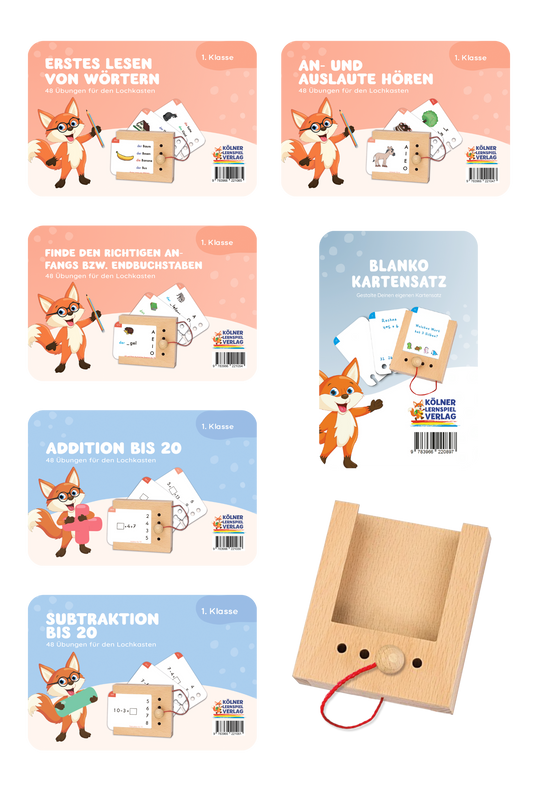 Lochkasten Set für die 1. Klasse mit 6 Kartensätzen vom Kölner Lernspielverlag
