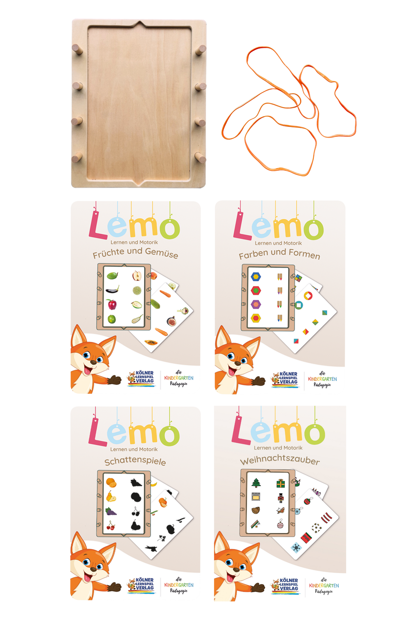 Lemo Starterset ab 3 Jahren mit Holzrahmen und 4 Kartensätzen vom Kölner Lernspielverlag