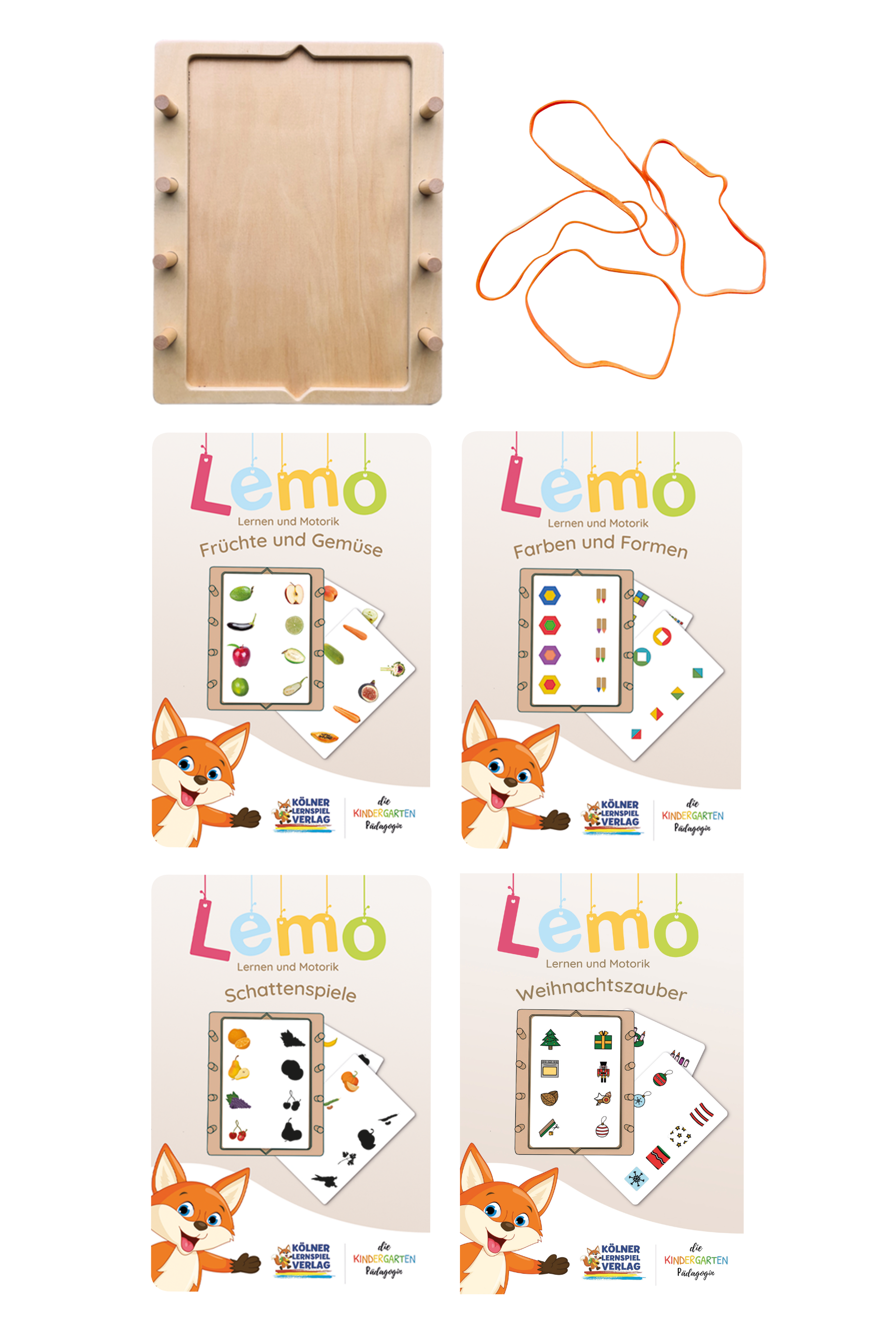 Lemo Starterset ab 3 Jahren mit Holzrahmen und 4 Kartensätzen vom Kölner Lernspielverlag