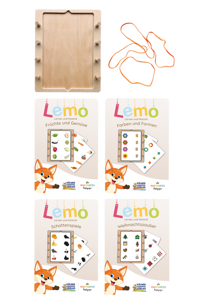 Lemo Starterset ab 3 Jahren mit Holzrahmen und 4 Kartensätzen vom Kölner Lernspielverlag