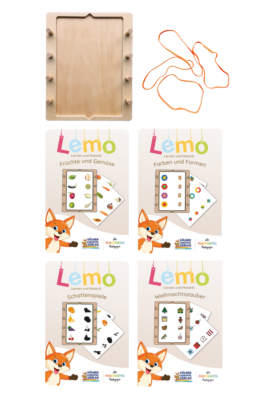 Lemo Starterset ab 3 Jahren mit Holzrahmen und 4 Kartensätzen vom Kölner Lernspielverlag