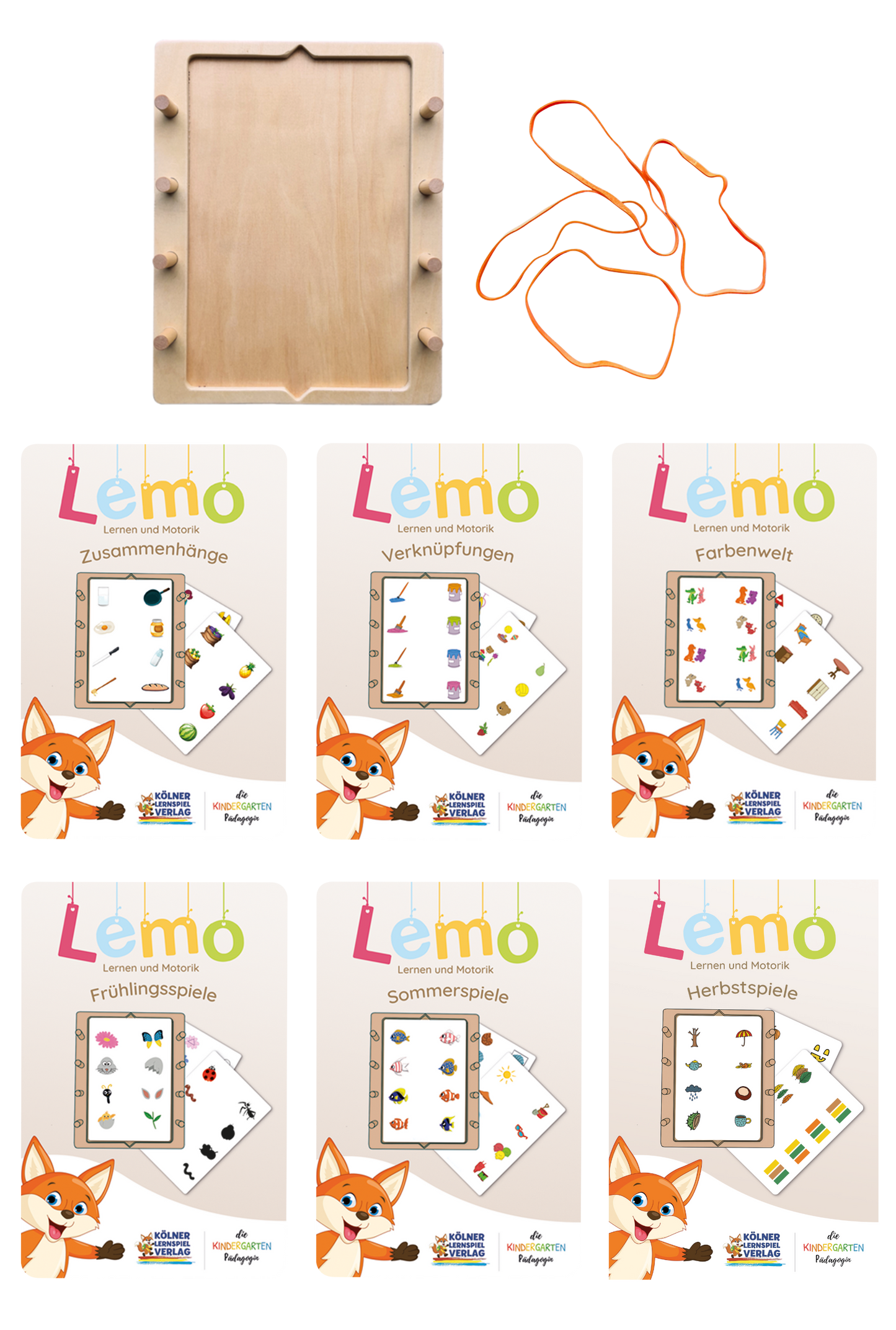 Lemo Starterset ab 4 Jahren mit Holzrahmen und 6 Kartensätzen vom Kölner Lernspielverlag