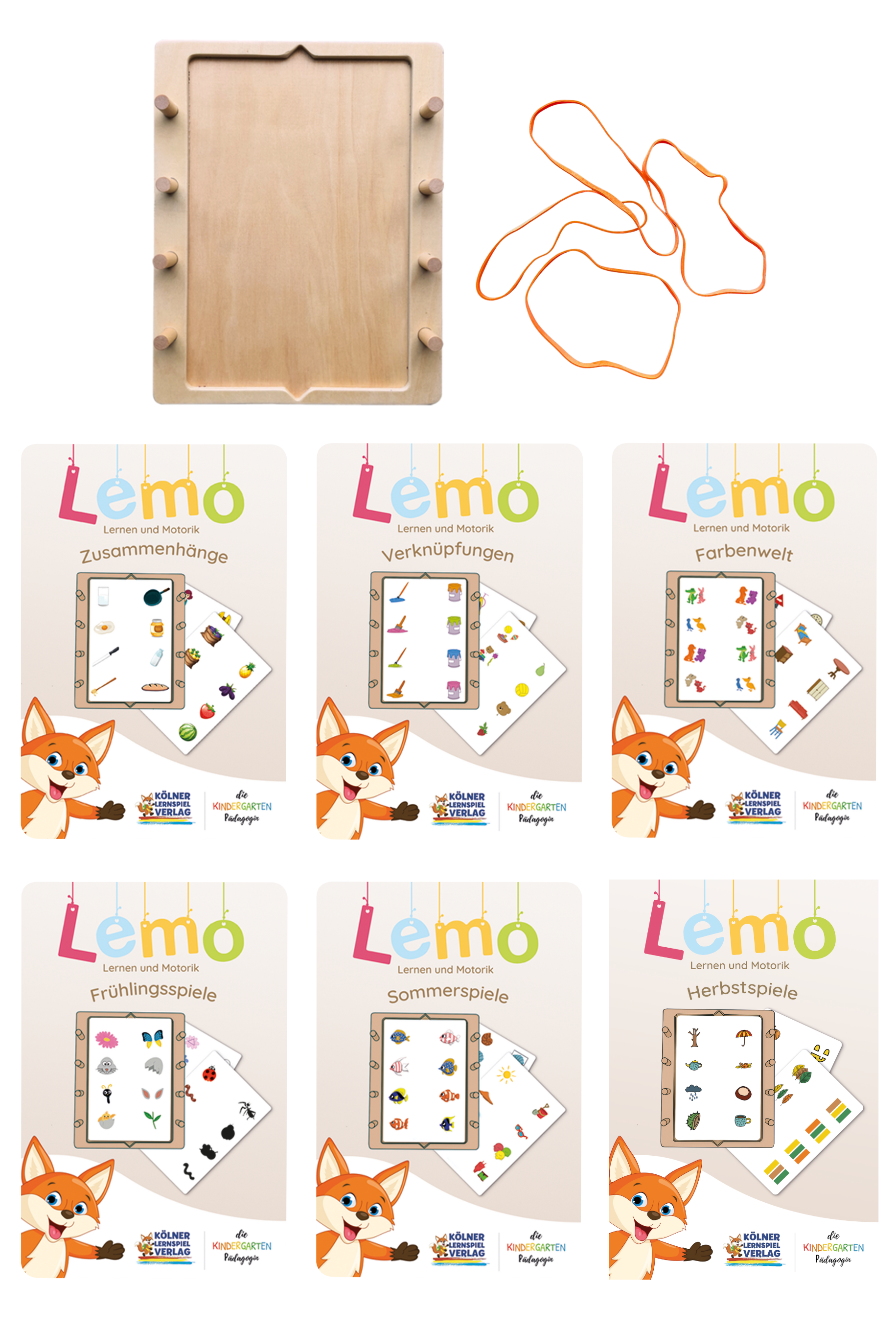 Lemo Starterset ab 4 Jahren mit Holzrahmen und 6 Kartensätzen vom Kölner Lernspielverlag