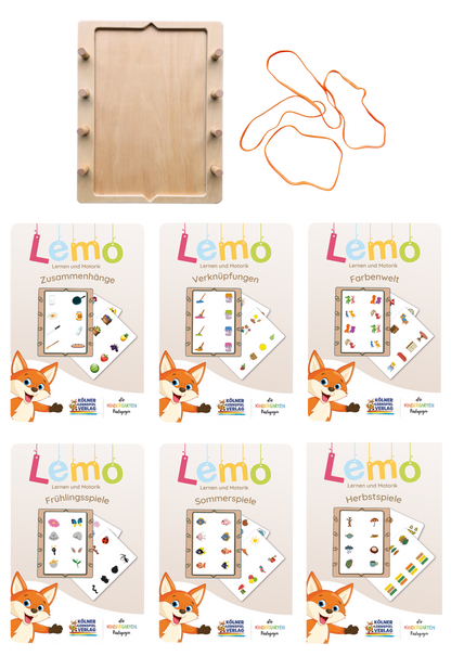 Lemo Starterset ab 4 Jahren mit Holzrahmen und 6 Kartensätzen vom Kölner Lernspielverlag