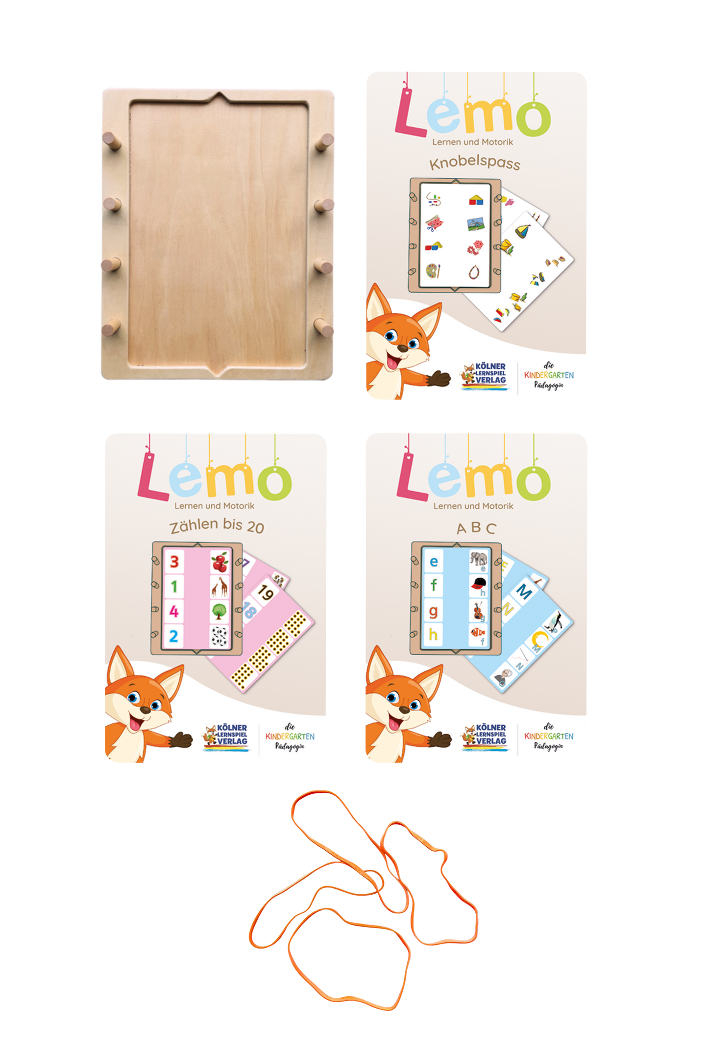 Lemo Starterset ab 5 Jahren mit Holzrahmen und 3 Kartensätzen vom Kölner Lernspielverlag