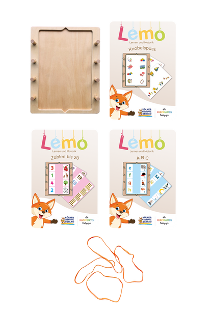 Lemo Starterset ab 5 Jahren mit Holzrahmen und 3 Kartensätzen vom Kölner Lernspielverlag
