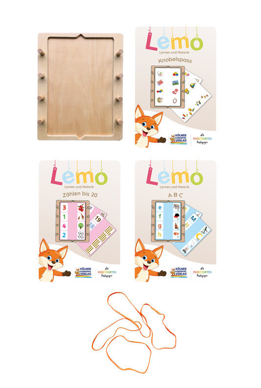Lemo Starterset ab 5 Jahren mit Holzrahmen und 3 Kartensätzen vom Kölner Lernspielverlag