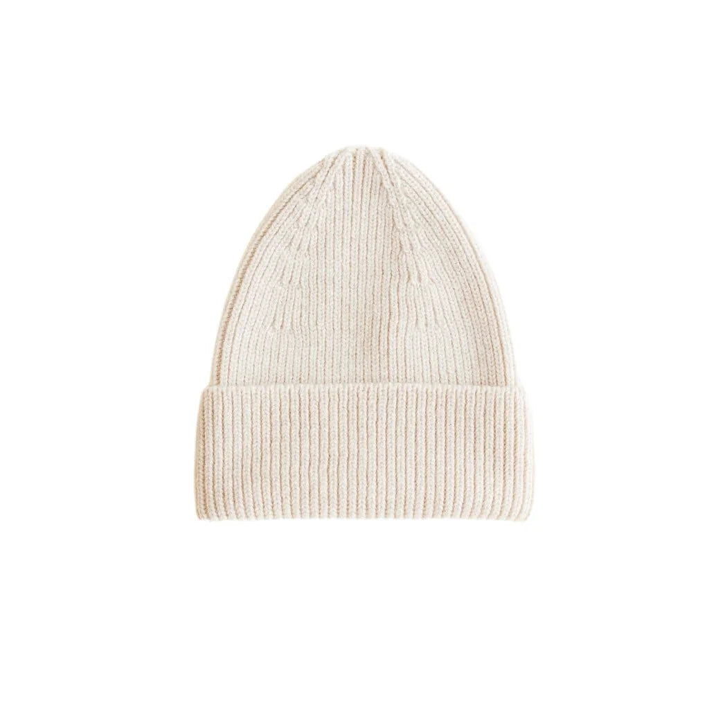 Beige ribbed Strickmütze für Erwachsene, Beanie Fonzie in Cremefarbe