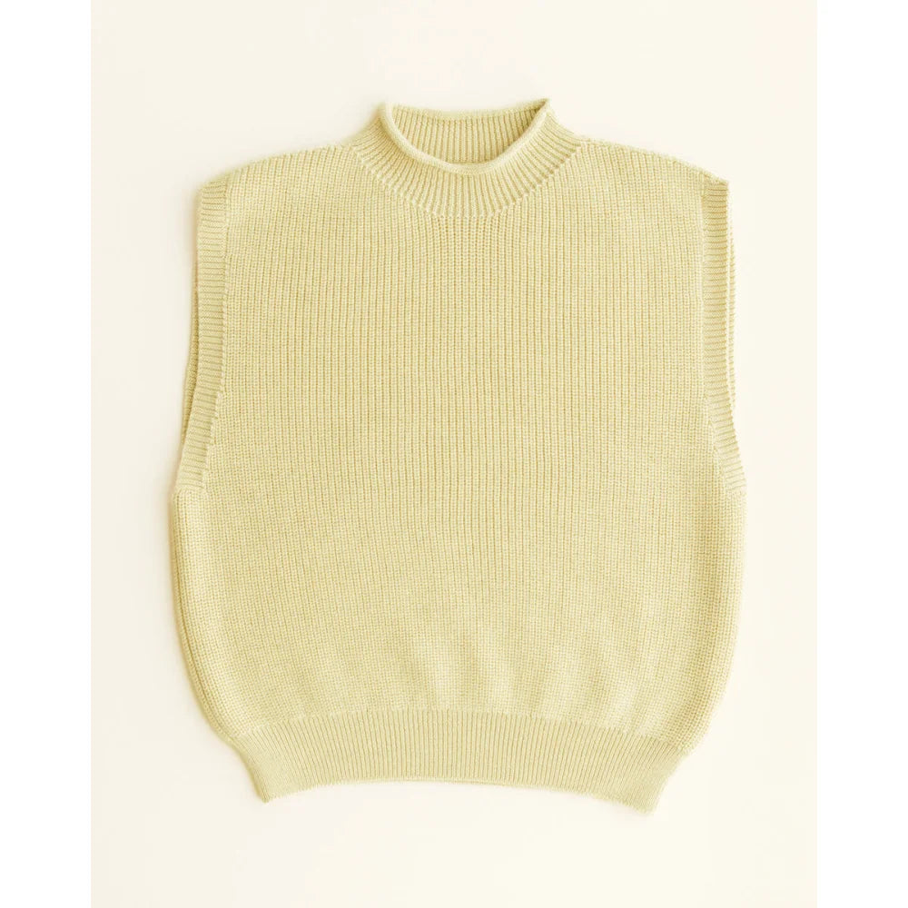 Hellgelber ärmelloser Strick-Mock-Neck-Pullover für Erwachsene Helle Produkt