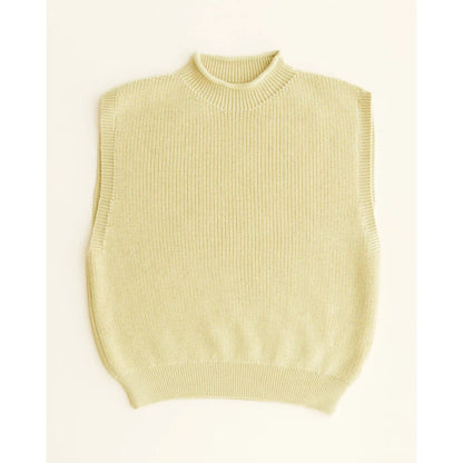 Hellgelber ärmelloser Strick-Mock-Neck-Pullover für Erwachsene Helle Produkt