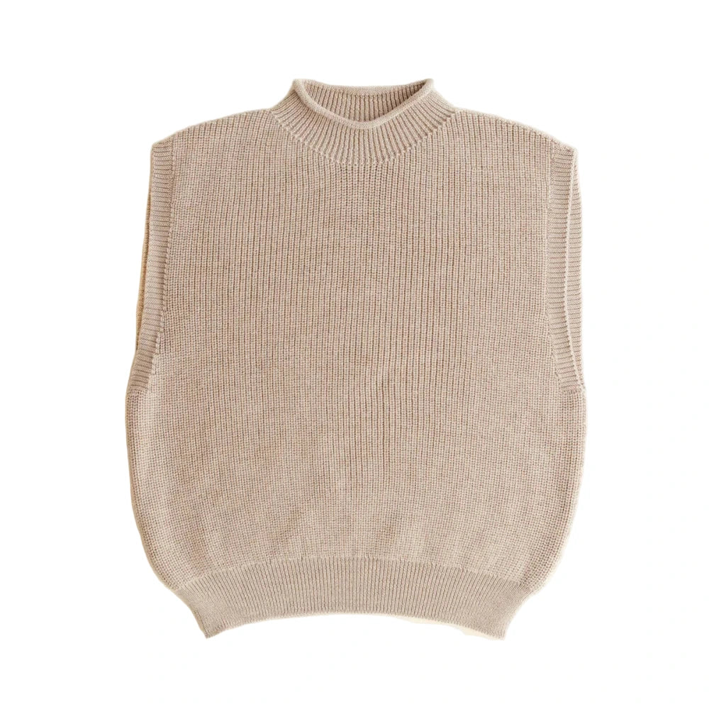Rippenstrick-Mock-Neck-Weste in neutralem Taupe, Adult Vest Helle Sand