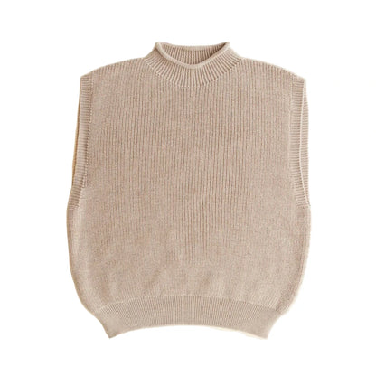Rippenstrick-Mock-Neck-Weste in neutralem Taupe, Adult Vest Helle Sand