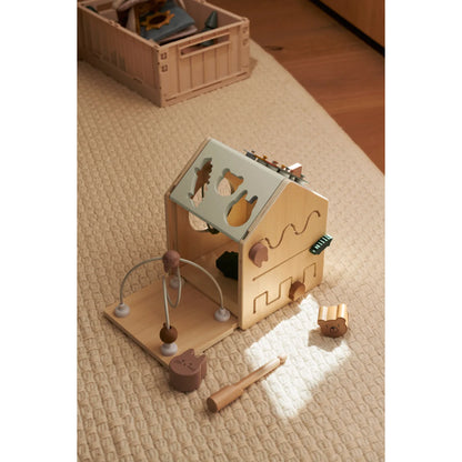 Aktivitätswürfel Lucas aus Holz in Tuscany rose multi mix mit Formen und Perlen