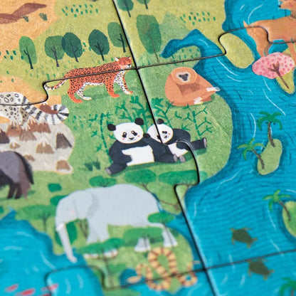 Bunte Puzzlestücke mit Tieren und Landschaften im Animal Planet Puzzle