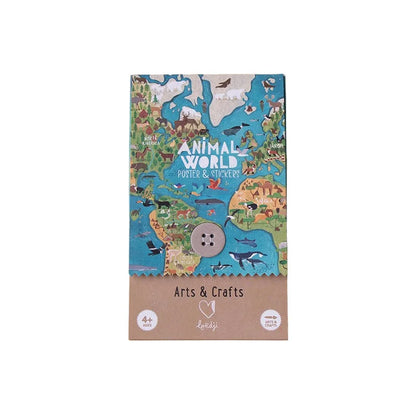 Bunte Tierwelt Poster und Sticker-Set in Kartonbox mit Kontinenten, Tieren und Ozeanen