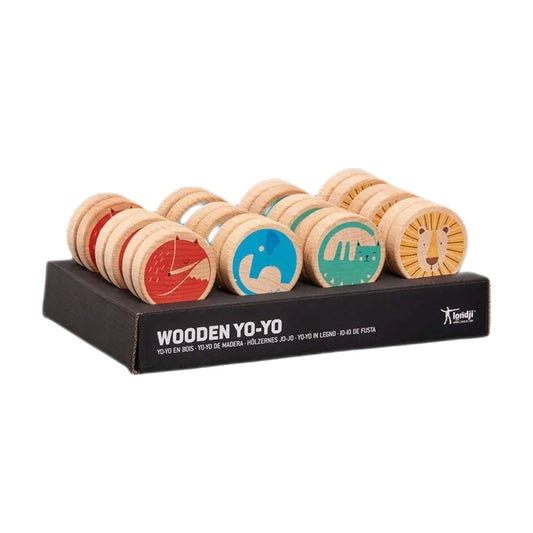 Holz-Yo-Yos mit bunten Tierdesigns in Verkaufsbox für Animals YO-YO