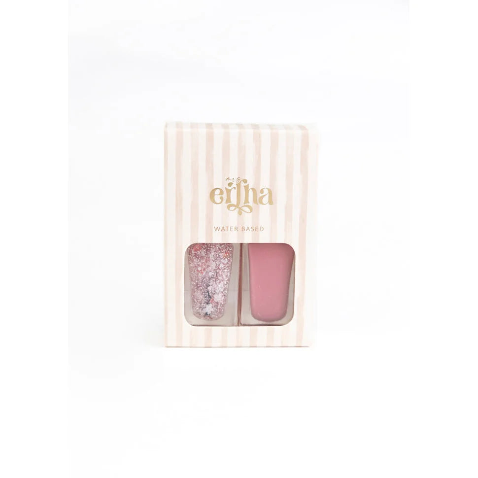 Rosa Glitzer-Nagellack-Set Aquabelles mit weißen Streifen und Logo