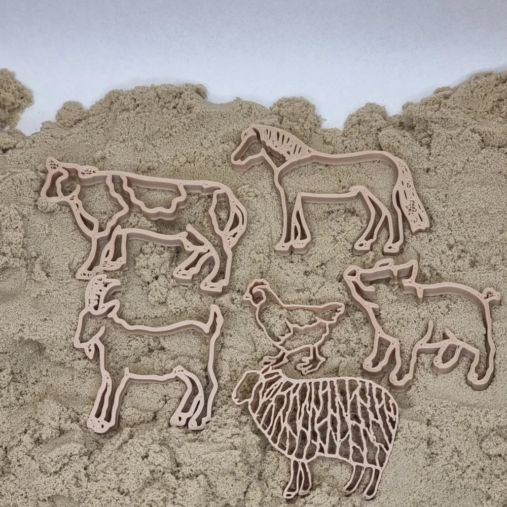 Ausstecher Farm Tiere Set mit sechs Tiermotiven aus hellfarbenem Material