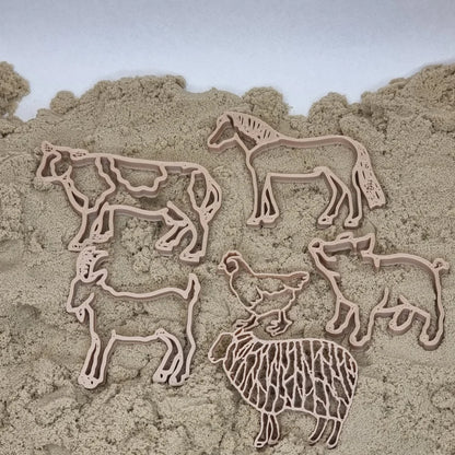 Ausstecher Farm Tiere Set mit sechs Tiermotiven aus hellfarbenem Material