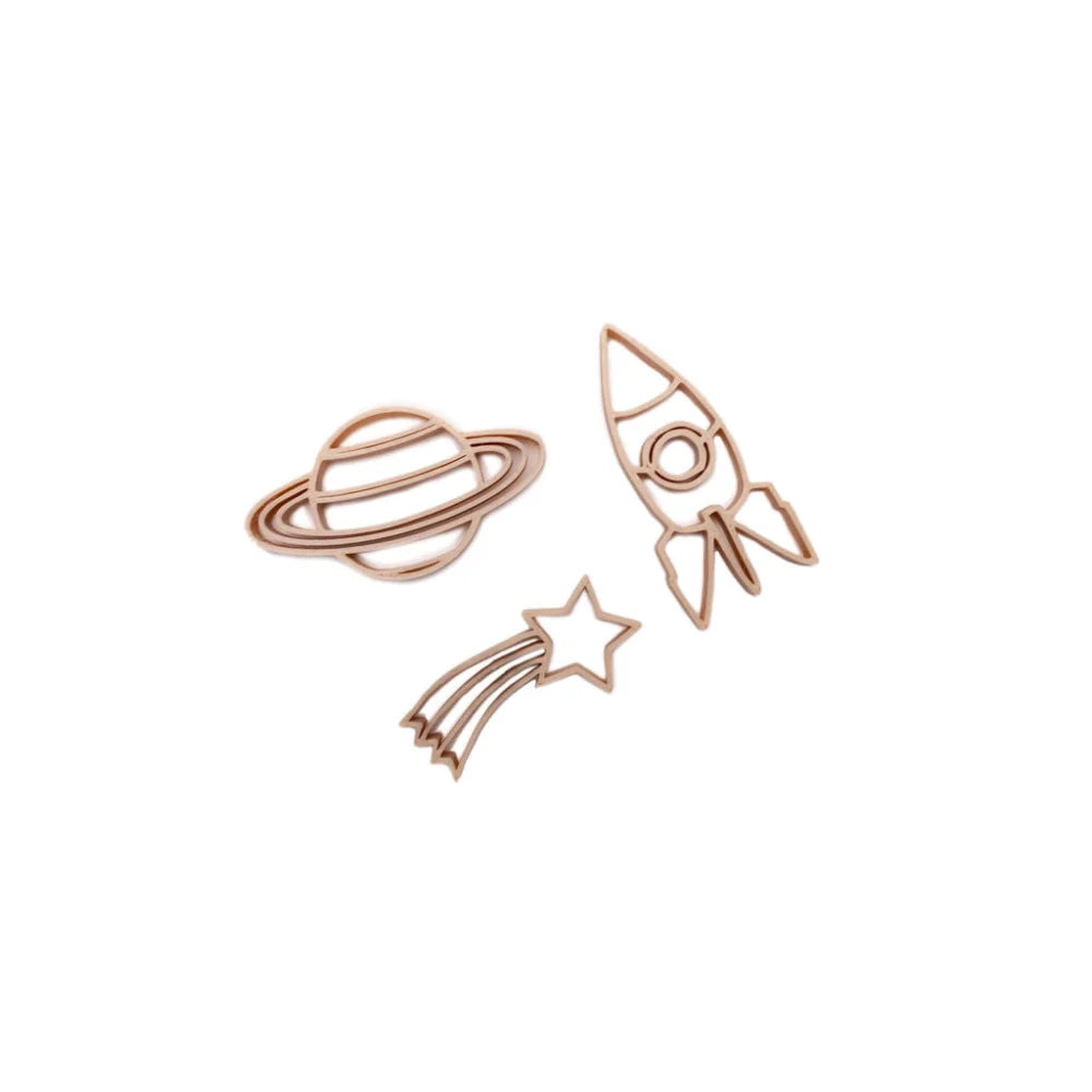 Lasergeschnittene Holzornamente mit Weltraummotiv für Ausstecher Galaxy