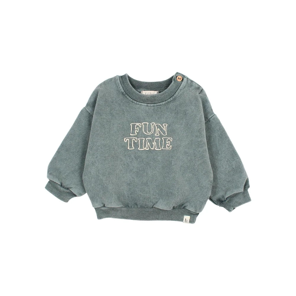 Blautürkisfarbener Baby Fun Sweatshirt mit FUN TIME Schriftzug