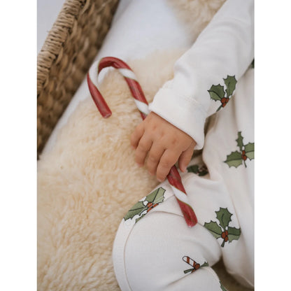 Weißer Fußbodysuit für Babys mit Weihnachtsholz und Pfefferminzstangen