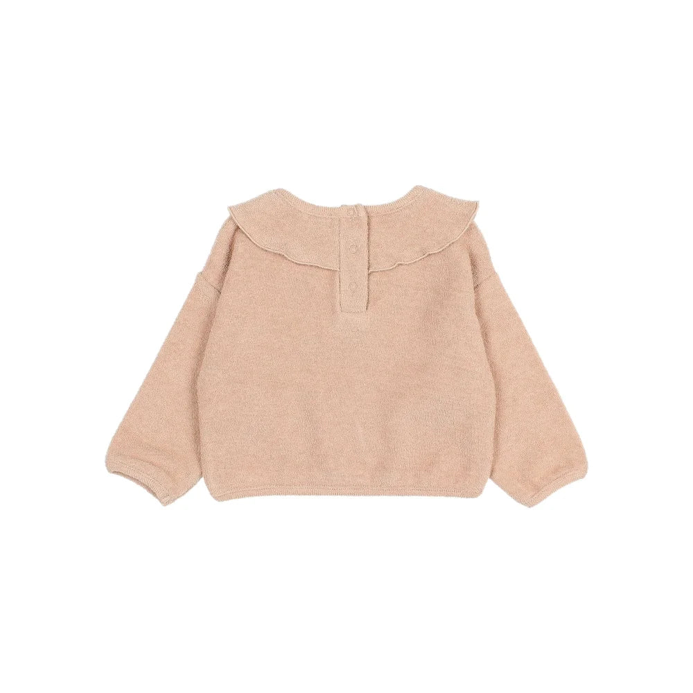 Beige Fleecefell mit Rüschenkragen für Babys, Baby Terry Girly Sweatshirt Ivory oder Rose