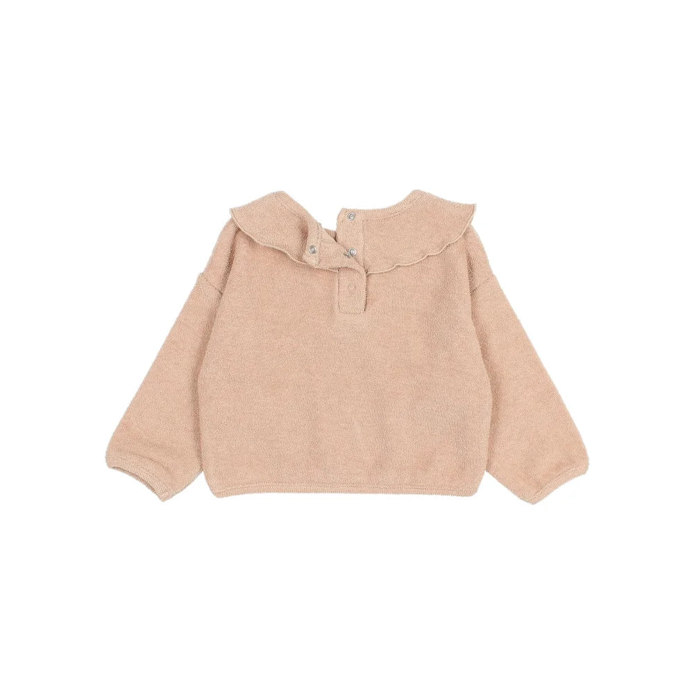 Beige gestrickter Sweater mit Ruffle-Kragen für Babys, Ivory oder Rose Farboptionen