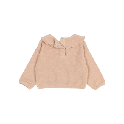 Beige gestrickter Sweater mit Ruffle-Kragen für Babys, Ivory oder Rose Farboptionen