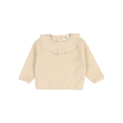 Beige Strickpullover mit Rüschenk collar für das Baby Terry Girly Sweatshirt Ivory oder Rose
