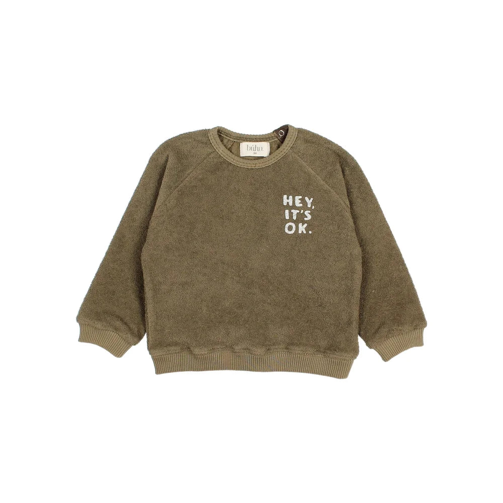 Olive grün gefütterter Sweatshirt Baby Terry Sweatshirt Kaki