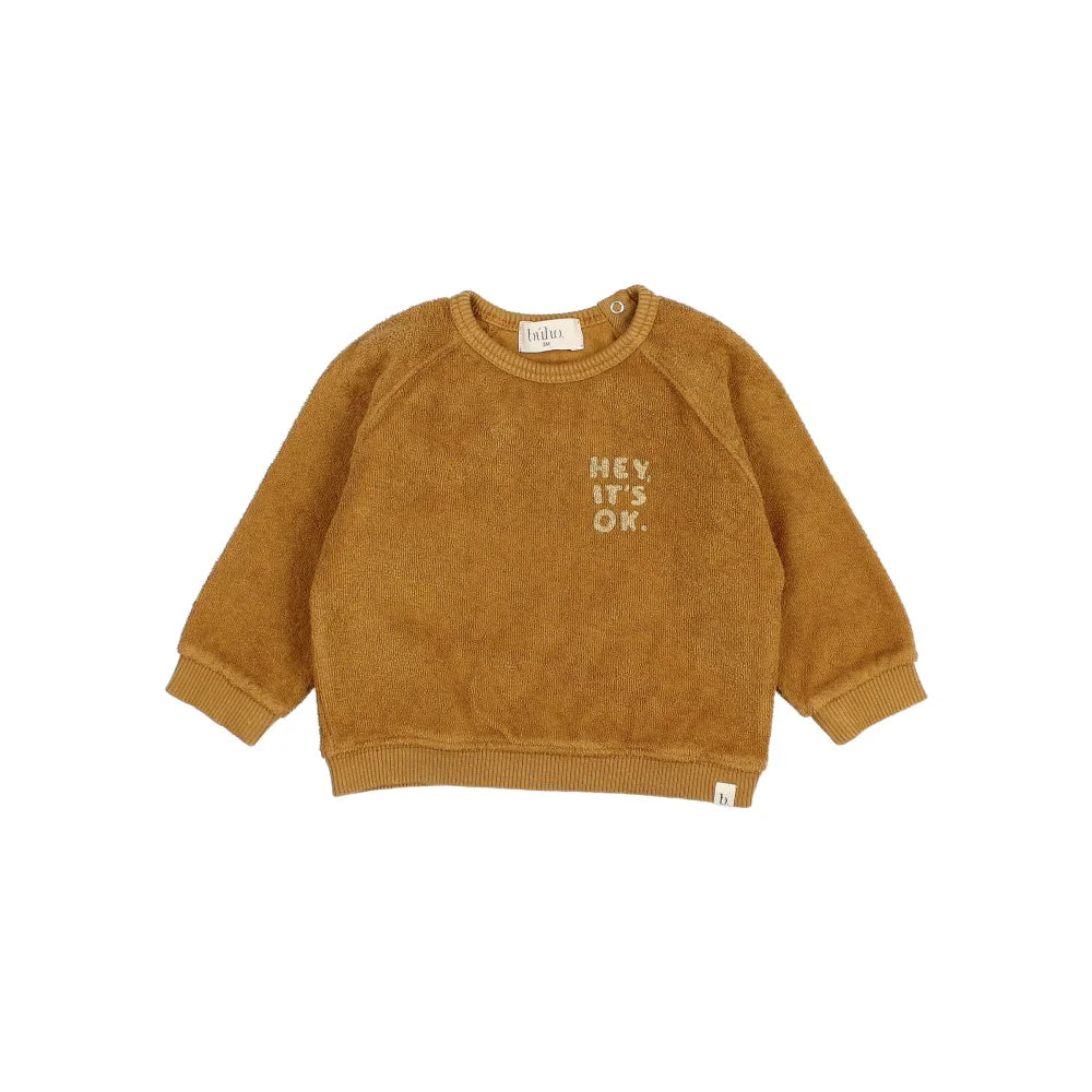 Brauner Frottee-Sweatshirt für Babys aus Baumwollstoff, Ocre Produktname