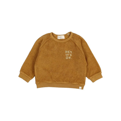 Brauner Frottee-Sweatshirt für Babys aus Baumwollstoff, Ocre Produktname