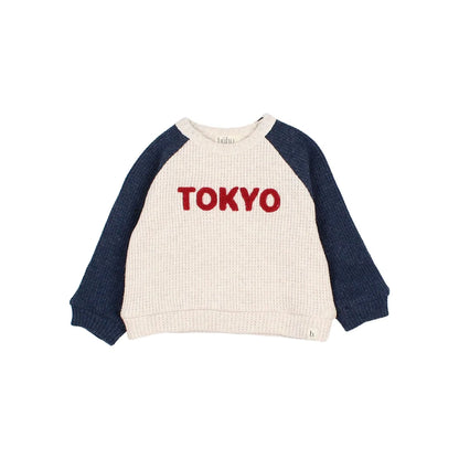 Cream und marinefarbenes Tokyo Sweatshirt aus Baby-Waffelstrickstoff