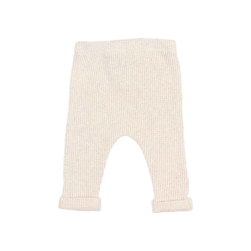 Hellbeige gestrickte Baby-Leggings aus Waffelstoff, ideal für komfortable Babysnuggels