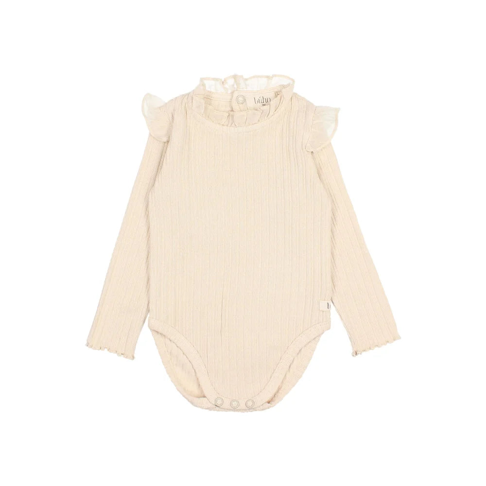 Elternliebe Baby Warm Rib Bodysuit in Elfenbein oder Rose mit Rüschenkragen