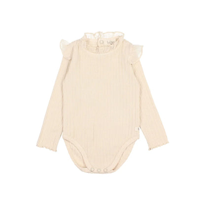 Elternliebe Baby Warm Rib Bodysuit in Elfenbein oder Rose mit Rüschenkragen