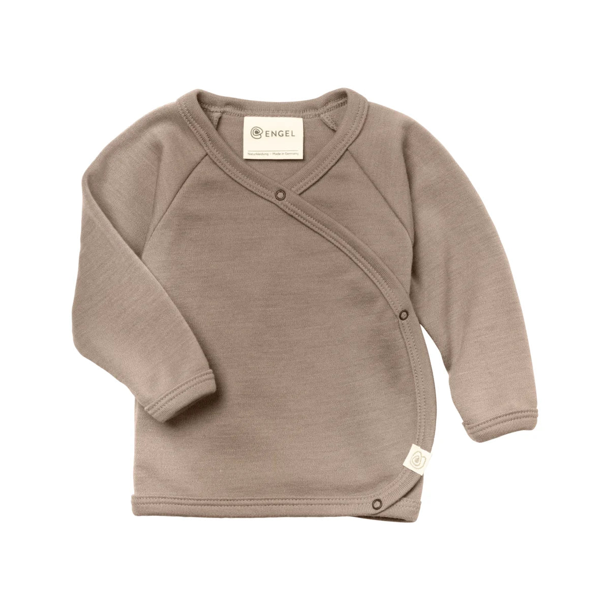 Weiches Baby-Wickelshirt Sand in Beige, langärmelig mit V-Ausschnitt und Druckknöpfen