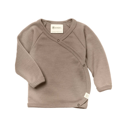 Weiches Baby-Wickelshirt Sand in Beige, langärmelig mit V-Ausschnitt und Druckknöpfen