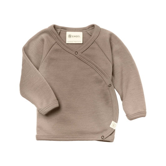 Weiches Baby-Wickelshirt Sand in Beige, langärmelig mit V-Ausschnitt und Druckknöpfen